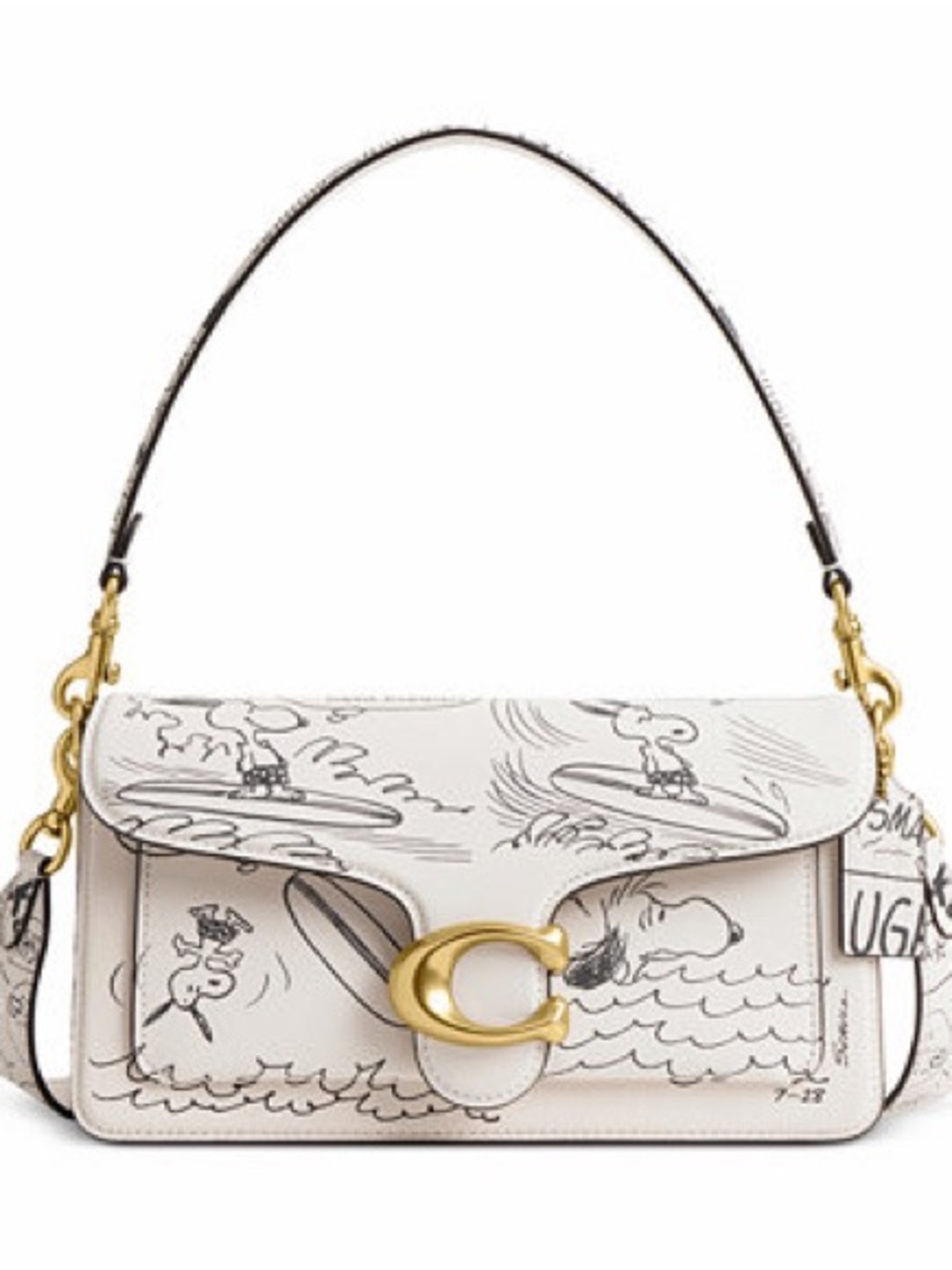 Coach X Peanuts Tabby Shoulder Bag 26 With Newspaper Print White & Black